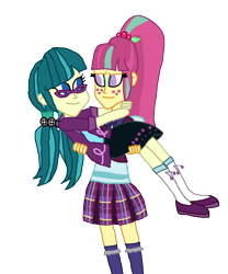 Size: 1800x2164 | Tagged: safe, artist:bigpurplemuppet99, juniper montage, sour sweet, equestria girls, bridal carry, crack shipping, female, junipersweet, lesbian, shipping, simple background, transparent background