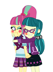 Size: 1800x2418 | Tagged: safe, artist:bigpurplemuppet99, juniper montage, sour sweet, equestria girls, blushing, crack shipping, female, hug, junipersweet, lesbian, shipping, simple background, transparent background