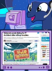 Size: 563x768 | Tagged: safe, princess luna, alicorn, pony, exploitable meme, gamer luna, happy, help wanted, link, meme, nintendo, obligatory pony, sign, tv meme, website