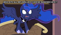 Size: 868x502 | Tagged: safe, edit, edited screencap, screencap, princess luna, alicorn, pony, princess twilight sparkle (episode), angry, angry luna, cropped, faic, glorious grilled cheese, image macro, solo