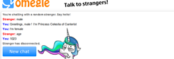 Size: 875x297 | Tagged: safe, princess celestia, alicorn, pony, female, horn, mare, meta, omegle, solo