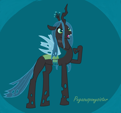 Size: 1556x1448 | Tagged: safe, artist:pegasusponysister, queen chrysalis, changeling, changeling queen, female, green eyes, horn, solo