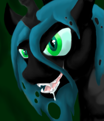 Size: 831x961 | Tagged: safe, artist:crazyhuskyarchie, queen chrysalis, changeling, changeling queen, fangs, female, solo