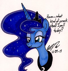 Size: 900x936 | Tagged: safe, artist:newyorkx3, princess luna, alicorn, pony, portrait, solo, traditional art