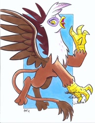 Size: 800x1035 | Tagged: safe, artist:tonyfleecs, derpibooru import, gilda, griffon, autograph, marÿke hendrikse, spread wings