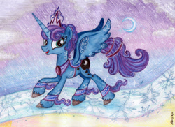 Size: 1622x1180 | Tagged: safe, artist:nancyksu, princess luna, alicorn, pony, female, horn, mare, solo, traditional art