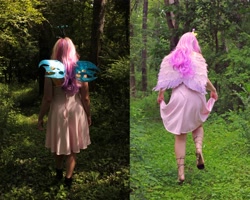 Size: 6480x5184 | Tagged: safe, artist:animedreamgirl121, princess cadance, queen chrysalis, human, absurd resolution, cosplay, duality, forest, irl, irl human, photo