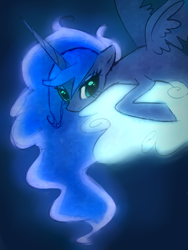 Size: 3000x4000 | Tagged: safe, artist:aaplepieeru, princess luna, alicorn, pony, cloud, cute, glowing mane, lunabetes, solo