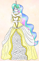 Size: 576x888 | Tagged: safe, artist:defective, princess celestia, anthro, ambiguous facial structure, cleavage, female, solo