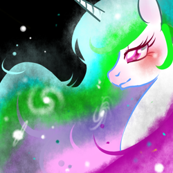 Size: 800x800 | Tagged: safe, artist:renokim, princess celestia, alicorn, pony, blushing, bust, female, mare, portrait, profile, solo