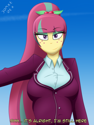 Size: 1500x2000 | Tagged: safe, artist:drake-rex, sour sweet, equestria girls, big breasts, breasts, clothes, freckles, school uniform, solo, sour suika, text