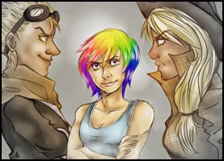 Size: 3499x2516 | Tagged: safe, artist:killa7, derpibooru import, applejack, gilda, rainbow dash, human, appledash, female, gildash, humanized, lesbian, shipping