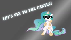 Size: 1280x720 | Tagged: artist needed, source needed, safe, princess celestia, alicorn, pony, let's fly to the castle, solo, sunglasses