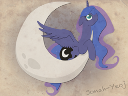Size: 2048x1529 | Tagged: safe, artist:jonah-yeoj, princess luna, alicorn, pony, moon, solo, tangible heavenly object