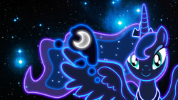 Size: 1920x1080 | Tagged: safe, artist:zantyarz, princess luna, alicorn, pony, neon, solo, wallpaper