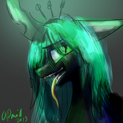 Size: 2000x2000 | Tagged: safe, artist:duh-veed, queen chrysalis, changeling, changeling queen, fangs, female, portrait, solo