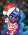 Size: 1200x1500 | Tagged: safe, artist:kp-shadowsquirrel, idw, princess luna, tiberius, alicorn, opossum, pony, spoiler:comicm10, bedroom eyes, blurry background, christmas, clothes, cute, eyeshadow, female, hat, horn, looking at you, lunabetes, makeup, mare, open mouth, open smile, santa hat, scarf, smiling, smiling at you, solo, teeth