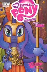 Size: 627x951 | Tagged: safe, artist:agnesgarbowska, idw, princess luna, alicorn, owl, pony, armor, athena, comic cover, cute, filly, fine art parody, greece, greek, helmet, hoof hold, nike, warrior, warrior luna, woona