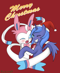 Size: 491x600 | Tagged: safe, princess luna, alicorn, pony, crossover, merry christmas, pokémon, sylveon