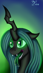 Size: 832x1422 | Tagged: safe, artist:xyi, queen chrysalis, changeling, changeling queen, bust, drool, female, forked tongue, lidded eyes, portrait, quadrupedal, solo, tongue out