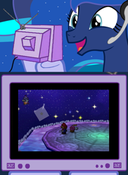 Size: 563x769 | Tagged: safe, princess luna, alicorn, pony, bombette, exploitable meme, gamer luna, gaming, mario, meme, obligatory pony, paper mario, super mario bros., tv meme