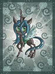 Size: 1200x1600 | Tagged: safe, artist:raptor007, queen chrysalis, changeling, changeling queen, female, green eyes, horn, solo