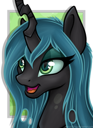 Size: 2170x2976 | Tagged: safe, artist:kerydarling, queen chrysalis, changeling, changeling queen, cute, cutealis, female, lidded eyes, open mouth, portrait, smiling, solo