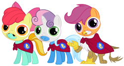 Size: 6000x3200 | Tagged: safe, artist:magister39, derpibooru import, apple bloom, gilda, lightning dust, scootaloo, sweetie belle, trixie, griffon, pony, unicorn, clothes, costume, cutie mark crusaders, female, mare, pony costume, the powerpuff girls