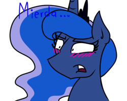 Size: 377x300 | Tagged: safe, princess luna, alicorn, pony, blushing, solo, spanish, vulgar