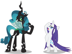 Size: 6000x4549 | Tagged: safe, artist:masem, queen chrysalis, rarity, changeling, changeling queen, pony, unicorn, absurd resolution, alternate hairstyle, rarity hair, simple background, transparent background, vector