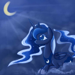 Size: 500x500 | Tagged: safe, artist:isa-isa-chan, princess luna, alicorn, pony, cloud, cloudy, moon, solo