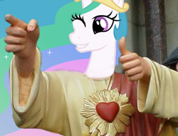 Size: 367x280 | Tagged: safe, princess celestia, alicorn, pony, buddy christ, dogma, female, jesus christ