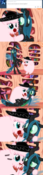 Size: 650x2625 | Tagged: safe, artist:mixermike622, queen chrysalis, oc, oc:fluffle puff, changeling, changeling queen, comic, dancing, nom, rose, saucy salsa, tumblr, tumblr:ask fluffle puff