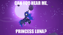 Size: 640x360 | Tagged: safe, princess luna, alicorn, pony, sleepless in ponyville, david bowie, image macro, solo, song reference, space oddity