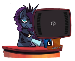 Size: 541x438 | Tagged: safe, artist:herny, princess luna, alicorn, pony, coffee, luna-afterdark, monitor, simple background, solo, transparent background