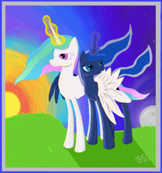 Size: 864x925 | Tagged: safe, artist:ponyofdarkness, princess celestia, princess luna, alicorn, pony, princess, sisters