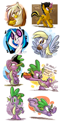 Size: 1200x2400 | Tagged: safe, artist:thedoggygal, derpibooru import, angel bunny, cheerilee, derpy hooves, dj pon-3, gilda, spike, vinyl scratch, oc, oc:overhaul, dragon, earth pony, griffon, pegasus, pony, unicorn, background pony, carrot, cute, derpabetes, dustykatt, female, food, gildadorable, male, mare, muffin, music notes, one eye closed, ponysona, stallion, vinylbetes, wink