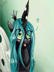 Size: 493x660 | Tagged: safe, artist:light-east, queen chrysalis, changeling, changeling queen, :p, cute, cutealis, heart, solo, tongue out