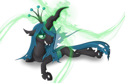 Size: 2000x1333 | Tagged: safe, artist:xonxt, queen chrysalis, changeling, changeling queen, blushing, magic, solo