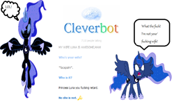 Size: 800x480 | Tagged: artist needed, safe, nightmare moon, princess luna, oc, troll, cleverbot, meme, nightmare fuel, recolor, text, vulgar, wat, wife