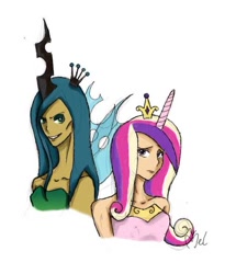 Size: 610x744 | Tagged: safe, artist:yuichan90, princess cadance, queen chrysalis, human, humanized