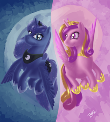 Size: 1350x1500 | Tagged: safe, artist:bronybiscuitbites, princess cadance, princess luna, alicorn, pony, crown, duo, female, females only, mare, multicolored mane