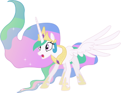 Size: 6410x4930 | Tagged: safe, artist:90sigma, princess celestia, alicorn, pony, princess twilight sparkle (episode), absurd resolution, female, frown, mare, open mouth, shocked, simple background, solo, spread wings, transparent background, vector, wide eyes