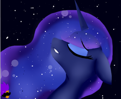 Size: 2516x2068 | Tagged: safe, artist:potatocarrottop69, princess luna, alicorn, pony, bust, eyes closed, night, solo, stars