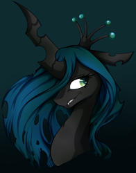 Size: 2400x3065 | Tagged: dead source, safe, artist:rainbowscreen, queen chrysalis, changeling, changeling queen, bust, solo