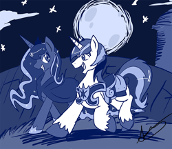 Size: 1000x865 | Tagged: safe, artist:himanuts, princess luna, shining armor, alicorn, pony, unicorn, female, infidelity, male, moon, shiningluna, shipping, straight