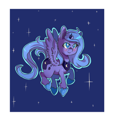 Size: 2382x2524 | Tagged: safe, artist:tomat-in-cup, princess luna, alicorn, pony, female, flying, hoof shoes, jewelry, mare, night, peytral, s1 luna, solo, stars, tiara