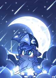 Size: 1000x1400 | Tagged: safe, artist:php56, princess luna, alicorn, pony, blushing, chibi, cloud, cloudy, crescent moon, cute, filly, fishing rod, glow, lunabetes, moon, rain, solo, transparent moon, umbrella, woona