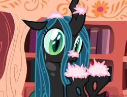 Size: 650x500 | Tagged: safe, artist:mixermike622, queen chrysalis, oc, oc:fluffle puff, changeling, changeling queen, crying, fluffy, sad, tumblr:ask fluffle puff