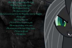 Size: 900x601 | Tagged: safe, artist:revlp670svr, queen chrysalis, changeling, changeling queen, fangs, poem, reference, resident evil, solo, vector, wallpaper